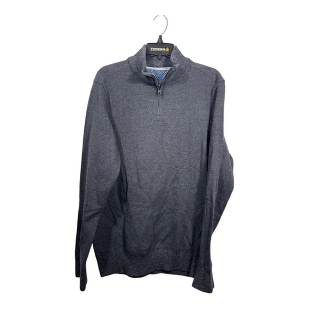 Robert Graham Sweater Mens Size XL Gray Collared 1/4 Zip Cotton Blend Long Sleev